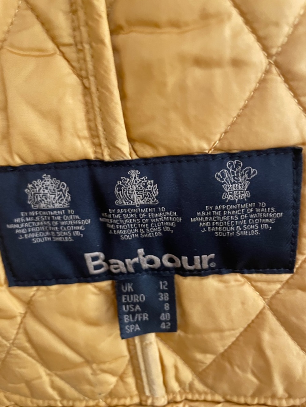 Barbour Quilted Mustard Yellow Jacket with Black Corduroy Collar - Picture 7 of 9